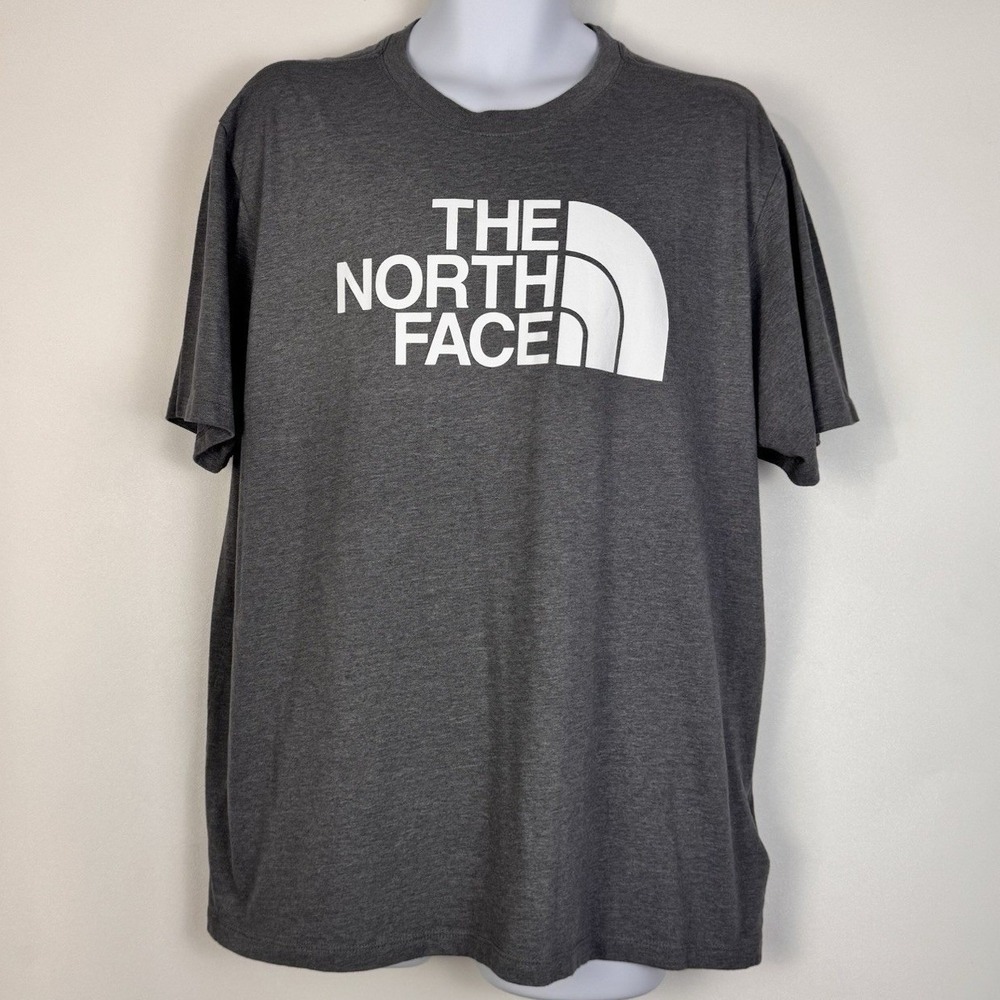The North Face T-Shirt Men XL Gray Circular Design Logo Graphic Tee Cotton Blend